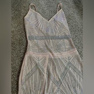 NUDE RHINESTONE MINI DRESS